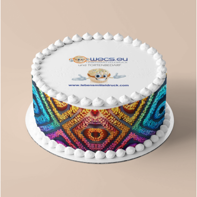Geometrie Muster Bunt Regenbogen FarbenTortenband Umrandung essbar 6.5 cm hoch auf premium Fondantpapier