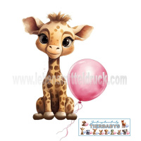 Baby Giraffe mit Luftballon Holz Torten Stecker von Zuckerschneckerls Tierbabys bedruckt mit Lebensmitteltinte Rosa Ballon