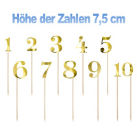 Zahlen GOLD - Papier auf Holz Stecker 0 - 9  Picks...