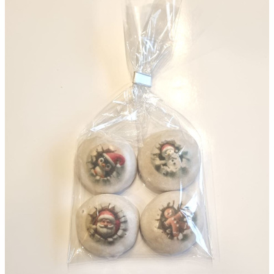 Weihnachten 3D 4 Stk. Pfeffernüsse glasiert im Geschenkbeutel mit Schneemann. Santa. Gingerbreadman. Pinguin