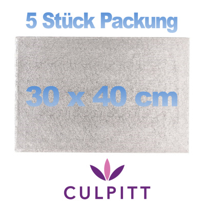 SET 5 x Tortenplatte - rechteckig  silber 30  x 40 cm x 1,2 cm von Culpitt (16 x 12 ")