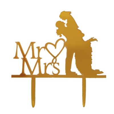 Hochzeit Mr. Mrs. Brautpaar gold Acryl Cake Topper Tortenstecker - ca. 14  x 10 cm