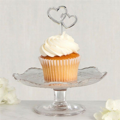 Herzen Duo 12 Stk. Topper Picks f&uuml;r Cupcakes, Torten und mehr Silber 4,5 x 7 cm aus lebensmittelechtem Kunststoff