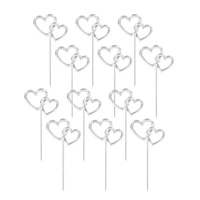 Herzen Duo 12 Stk. Topper Picks für Cupcakes, Torten und mehr Silber 4,5 x 7 cm aus lebensmittelechtem Kunststoff