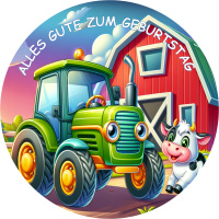 Traktor Bauernhof Kuh Tortenaufleger 20 cm rund mit...