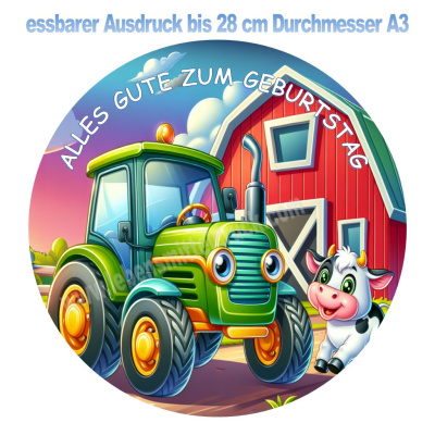 Traktor Bauernhof Kuh Geburtstag Tortenaufleger essbar in verschiedenen Größen bis 28 cm