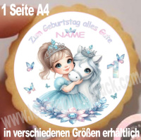 Prinzessin Pferd hellblau rosa rund  Aufleger  klein 1...
