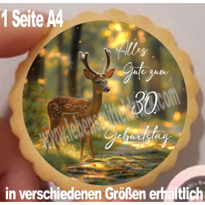 Reh Wald Jagd Geburtstag rund  Aufleger  klein 1 Seite A4 in verschiedenen Größen für Kekse Muffins Kuchen