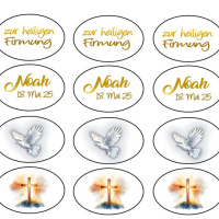 Schokodragees "Chocomadis" Firmung 28 Stk. ca. 110 g - Taube, Kreuz, Name und Datum individuell
