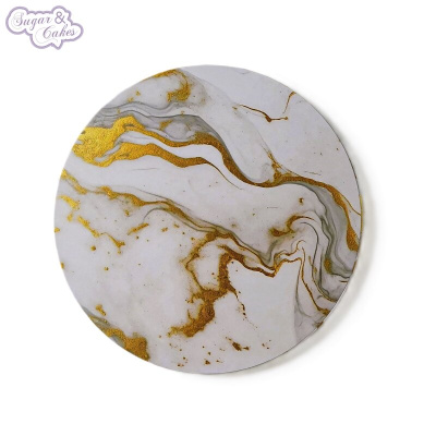 Cake Board rund Marmor Weiß Gold 20,3 cm x 1,2 cm sehr stabile Tortenplatte von Sugar and Cakes 8 Zoll