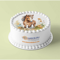 Pferd Fohlen braun Wiese  Tortenaufleger 20 cm rund mit Keksauflegern in 4 cm im Set auf Premium Fondantpapier