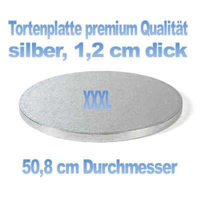 Cake Board rund Silber 50,8 cm x 1,2 cm dick (20 inch)  sehr stabile Tortenplatte XXXL