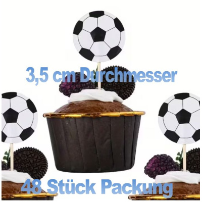 Fußball Stecker Set 48 Stk. Durchmesser 3,5 cm aus Papier mit Holzspieß