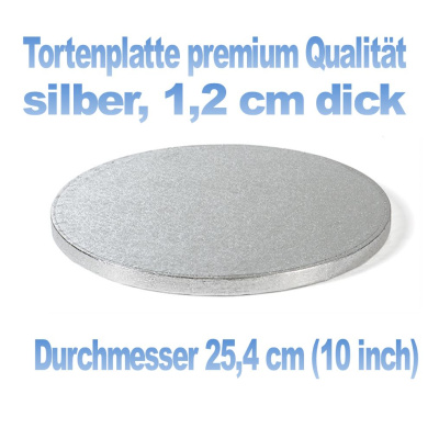 Cake Board rund Silber 25 cm x 1,2 cm dick (11 inch)  sehr stabile Tortenplatte