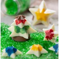 Sterne -  Profi Pralinen Schokoladeform Decora - auch als Weihnachtsbaum zusammensetzbarl - 50, 35, 20  x 15 mm Höhe - Form 200 x 120 x 20 h mm