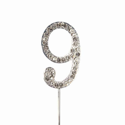 Cake Star "Diamant Silber" Zahl 9 Höhe 4,5 cm Cake Topper Stecker