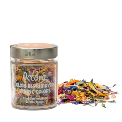 essbare getrocknete Büten FRÜHLIGSFARBEN 4  g im Glas mit Ringelblume, Kornblume, Malve, Rose, Zitronenverbene, Tagetes, Apfelminze, Goldmelisse von Decora