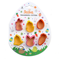 Ostern Mini Ausstecher Set - Hase, Küken, Ei, Hasenkopf, Karotte, Glocke aus Kunststoff von Decora 6-teilig