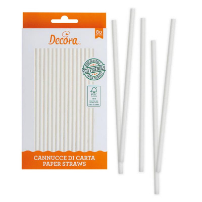 Strohhalme Papier Trinkhalme weiß - 80 Stk. Bio 100 %  abbaubar - Stohhalme und Cake Pop Stiele von Decora