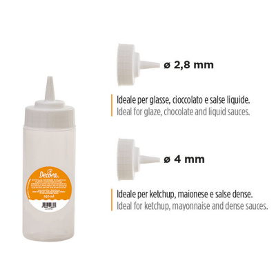 Drip- Quetschflasche  mit 2 Tüllen mit 2,8 und 4 mm Deckel von Decora 250 ml aus Kunststoff Spritzflasche
