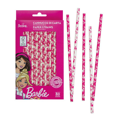 Barbie Papier Trinkhalme - 80 Stk. Bio 100 %  abbaubar - Stohhalme und Cake Pop Stiele von Decora